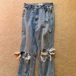 Abercrombie Light Wash Ripped Straight Leg Jeans